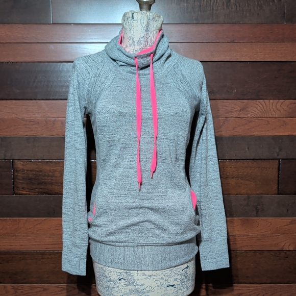 Hannah Sweaters - Hannah Gray and Pink Cowl Neck Sweatshirt